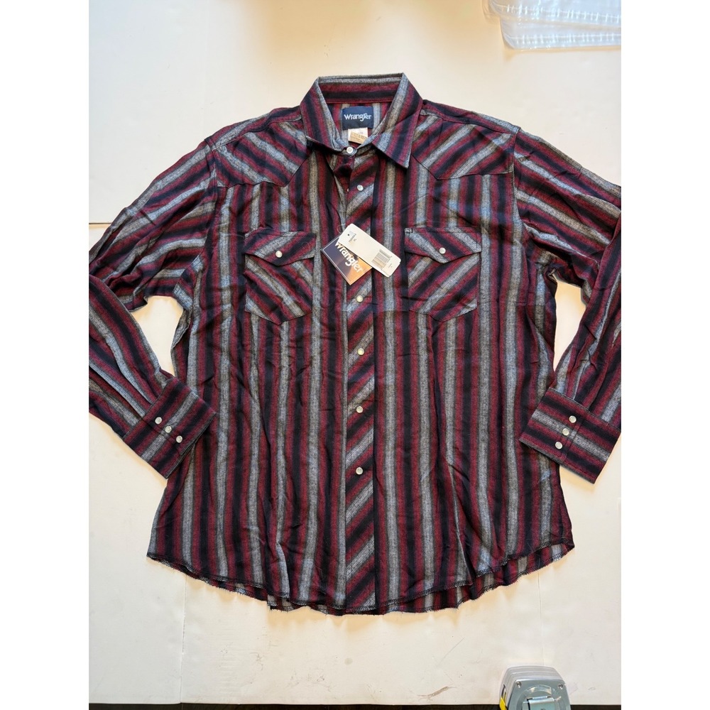 Wrangler Mens Western Snap Shirt XL Red Black Grey Striped Flannel 75098AS NWT